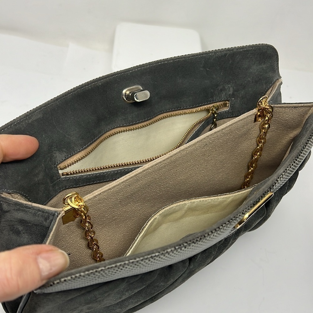 Gray Grey Suede Python Snakeskin Shoulder Clutch … - image 11